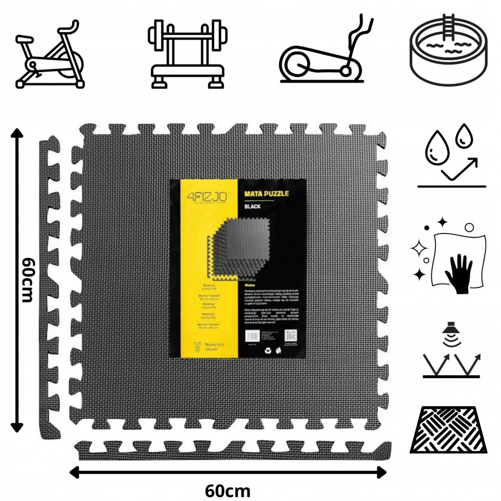 Мат-пазл (ласточкин хвіст) 4FIZJO Mat Puzzle EVA 180 x 120 x 1 cм 4FJ0387 Black (P-5907739310378)