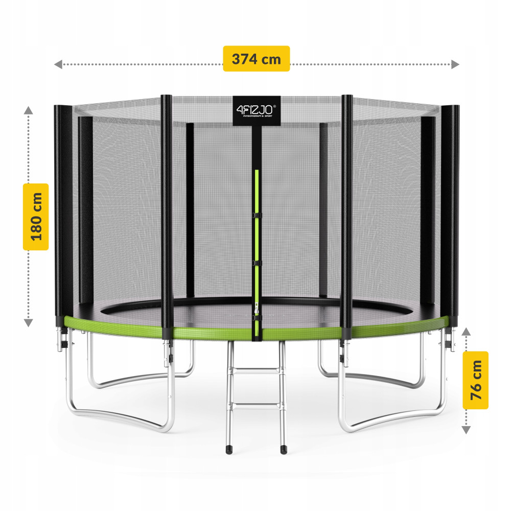 Батут с наружной сеткой 4FIZJO Classic 12FT 374 см Black/Green (P-5907739312914)