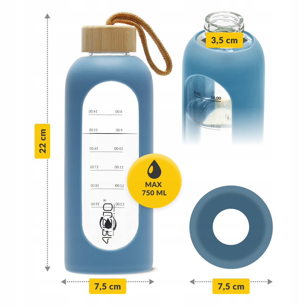 Бутылка для воды спортивная 4FIZJO 750 мл стеклянная Blue (P-5905973404181)