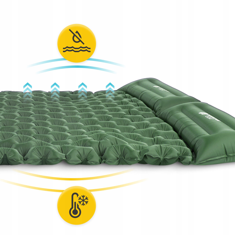 Килимок (каремат) надувний Mountain Goat 200 x 120 x 7 см двомісний з вбудованим насосом Navy Green (P-5905973403573)