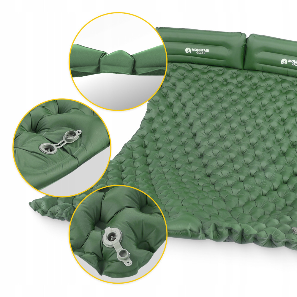 Килимок (каремат) надувний Mountain Goat 200 x 120 x 7 см двомісний з вбудованим насосом Navy Green (P-5905973403573)