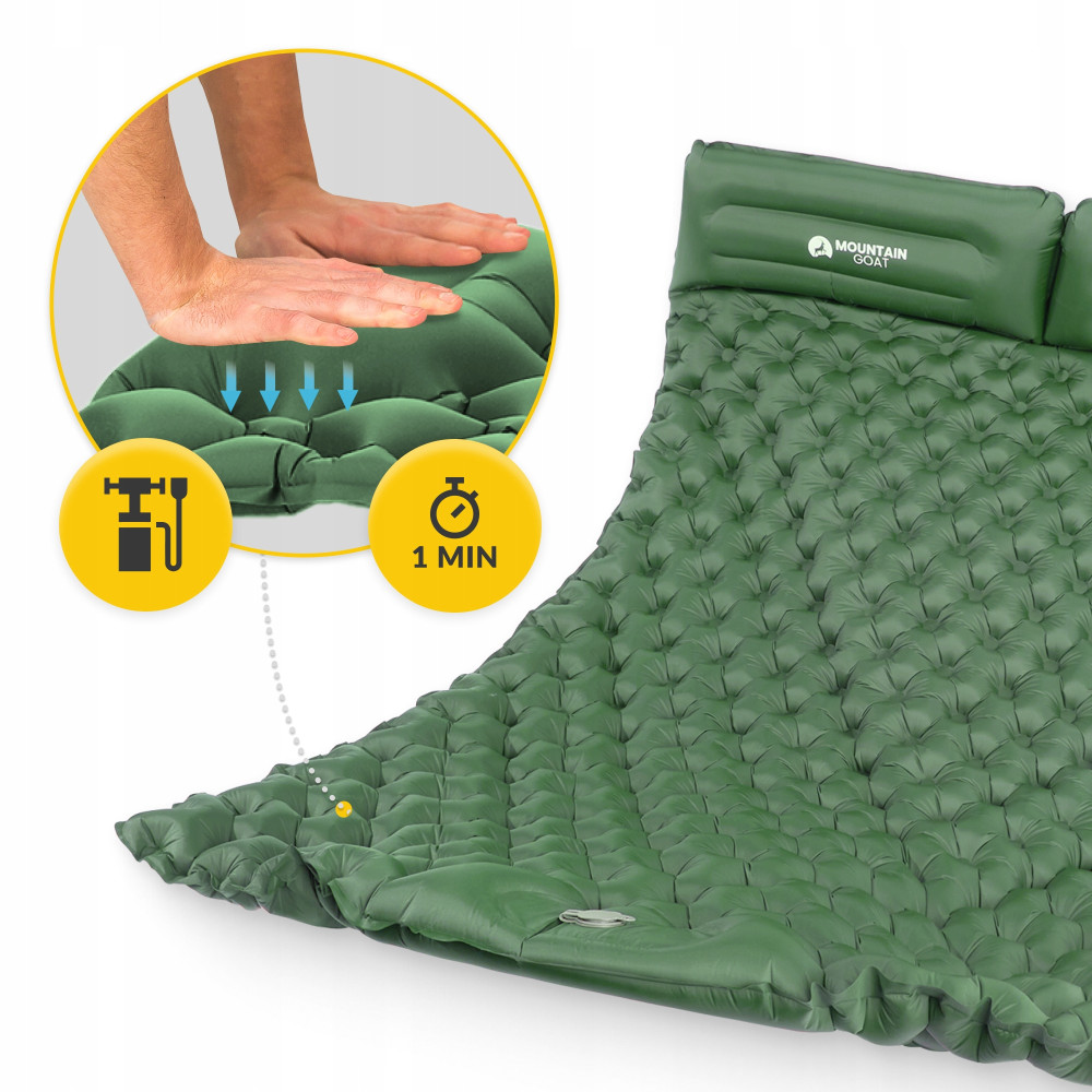 Килимок (каремат) надувний Mountain Goat 200 x 120 x 7 см двомісний з вбудованим насосом Navy Green (P-5905973403573)