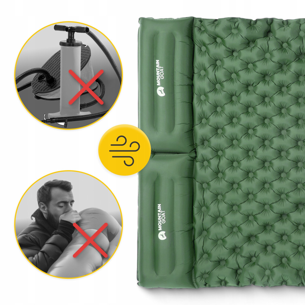 Килимок (каремат) надувний Mountain Goat 200 x 120 x 7 см двомісний з вбудованим насосом Navy Green (P-5905973403573)