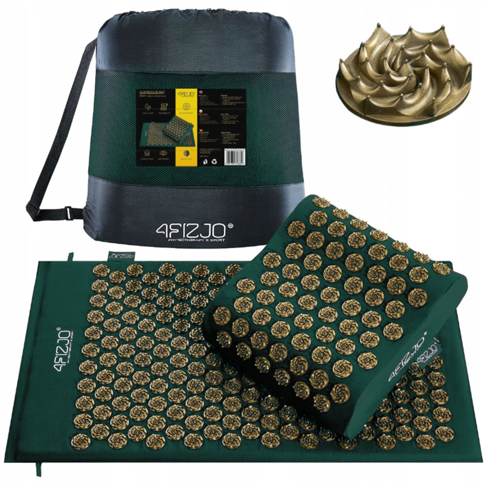 Килимок акупунктурний 4FIZJO Eco Mat XL Аплікатор Кузнєцова з подушкою 72 x 42 см 4FJ0382 Navy Green/Gold (P-5907739315076)