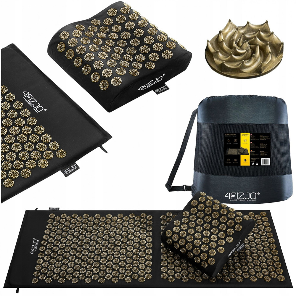 Килимок акупунктурний 4FIZJO Eco Mat XL Аплікатор Кузнєцова з подушкою 110 x 42 см 4FJ0383 Black/Gold (P-5907739313843)