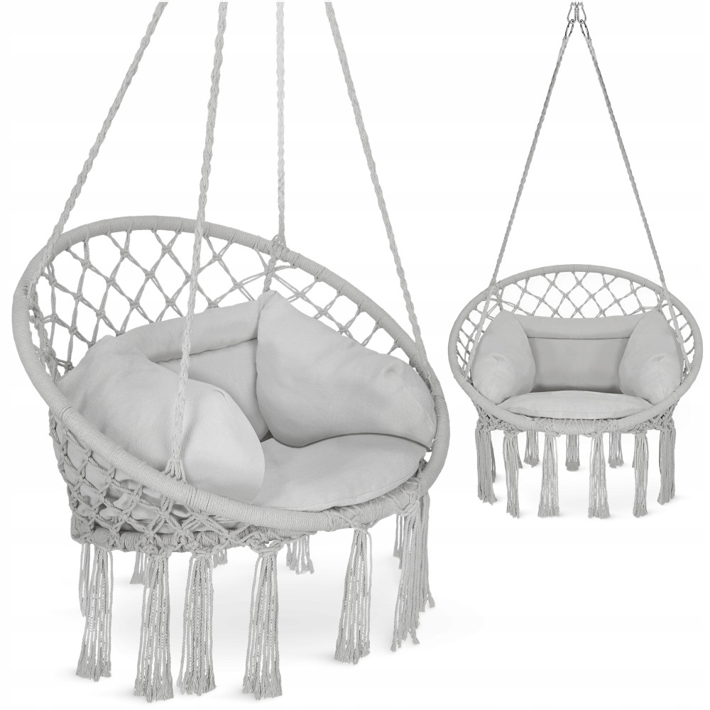 Кресло-качалка 4FIZJO Boho Dream 80 см с подушкой, подвесная, плетеная Grey (P-5905973404532)