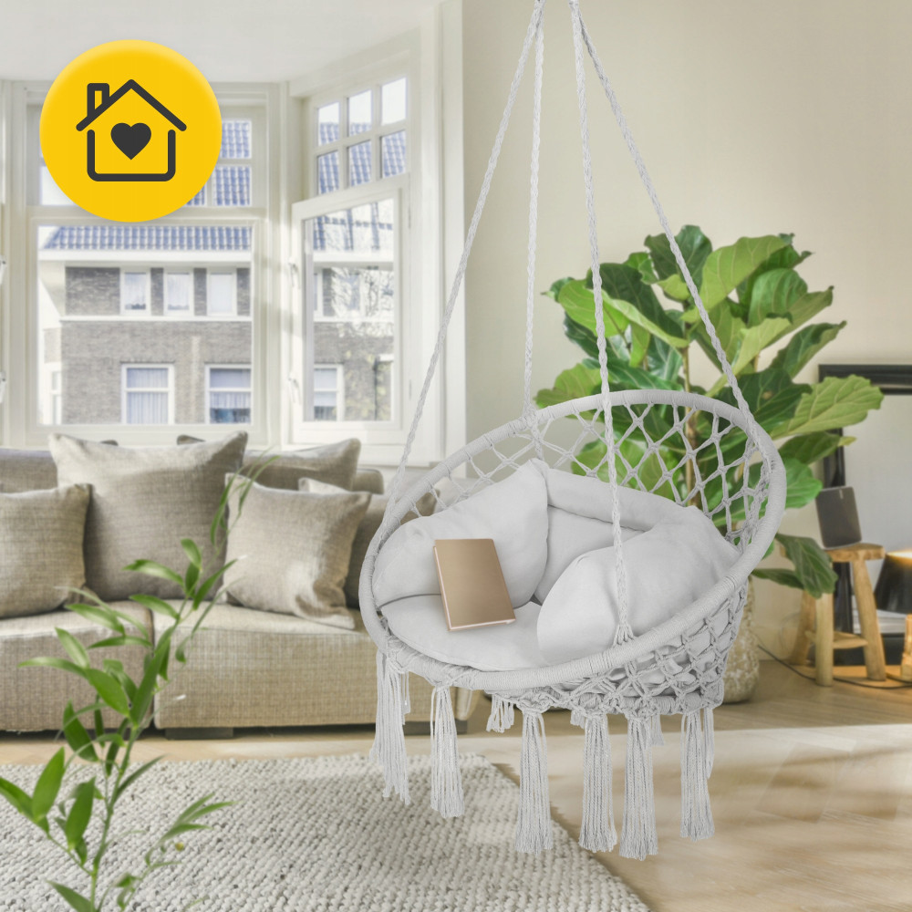 Кресло-качалка 4FIZJO Boho Dream 80 см с подушкой, подвесная, плетеная Grey (P-5905973404532)
