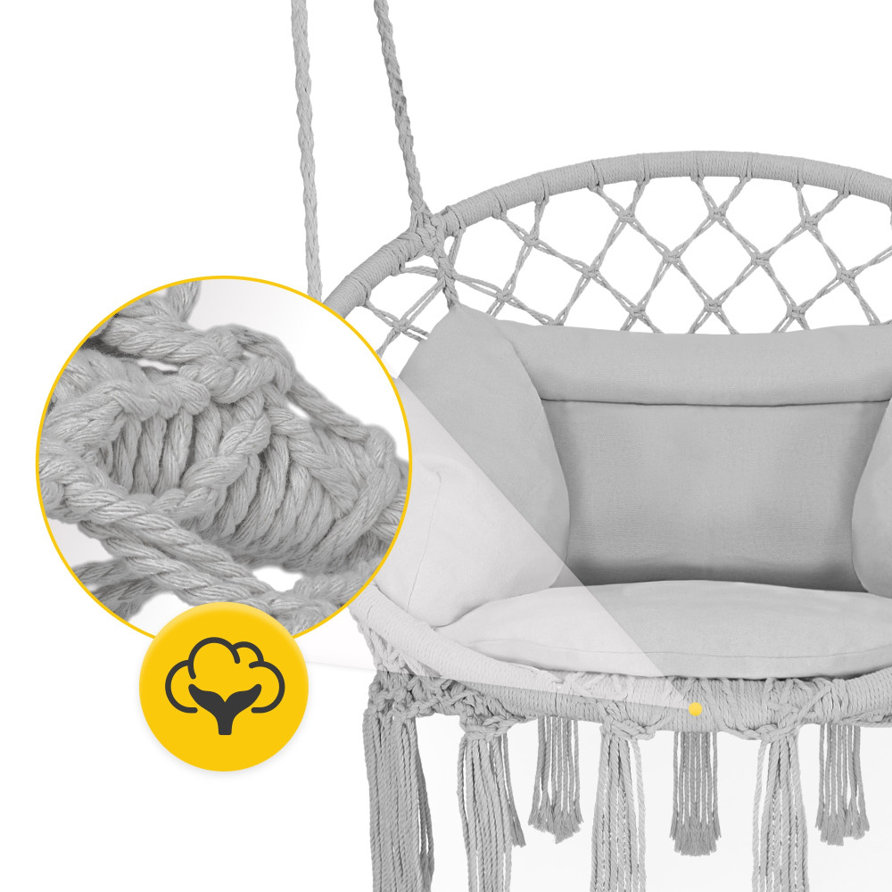 Кресло-качалка 4FIZJO Boho Dream 80 см с подушкой, подвесная, плетеная Grey (P-5905973404532)