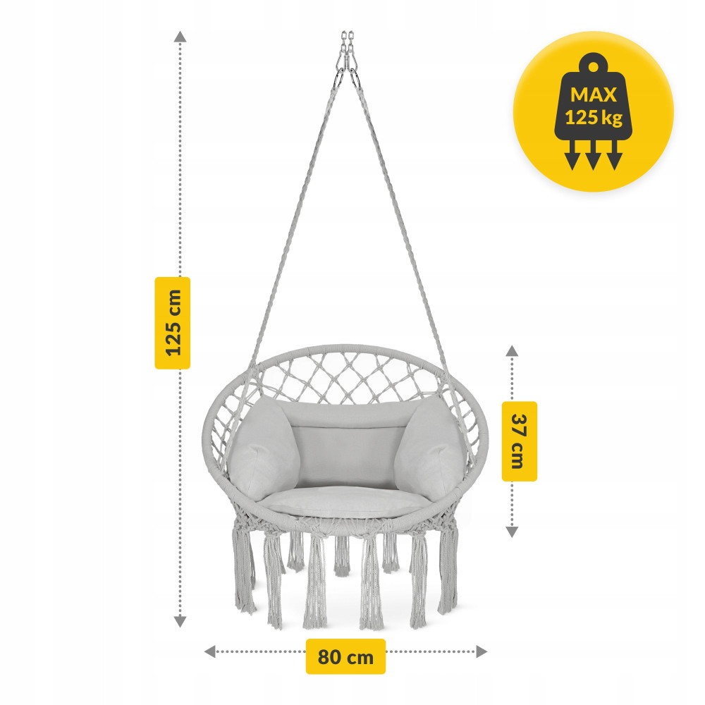 Кресло-качалка 4FIZJO Boho Dream 80 см с подушкой, подвесная, плетеная Grey (P-5905973404532)