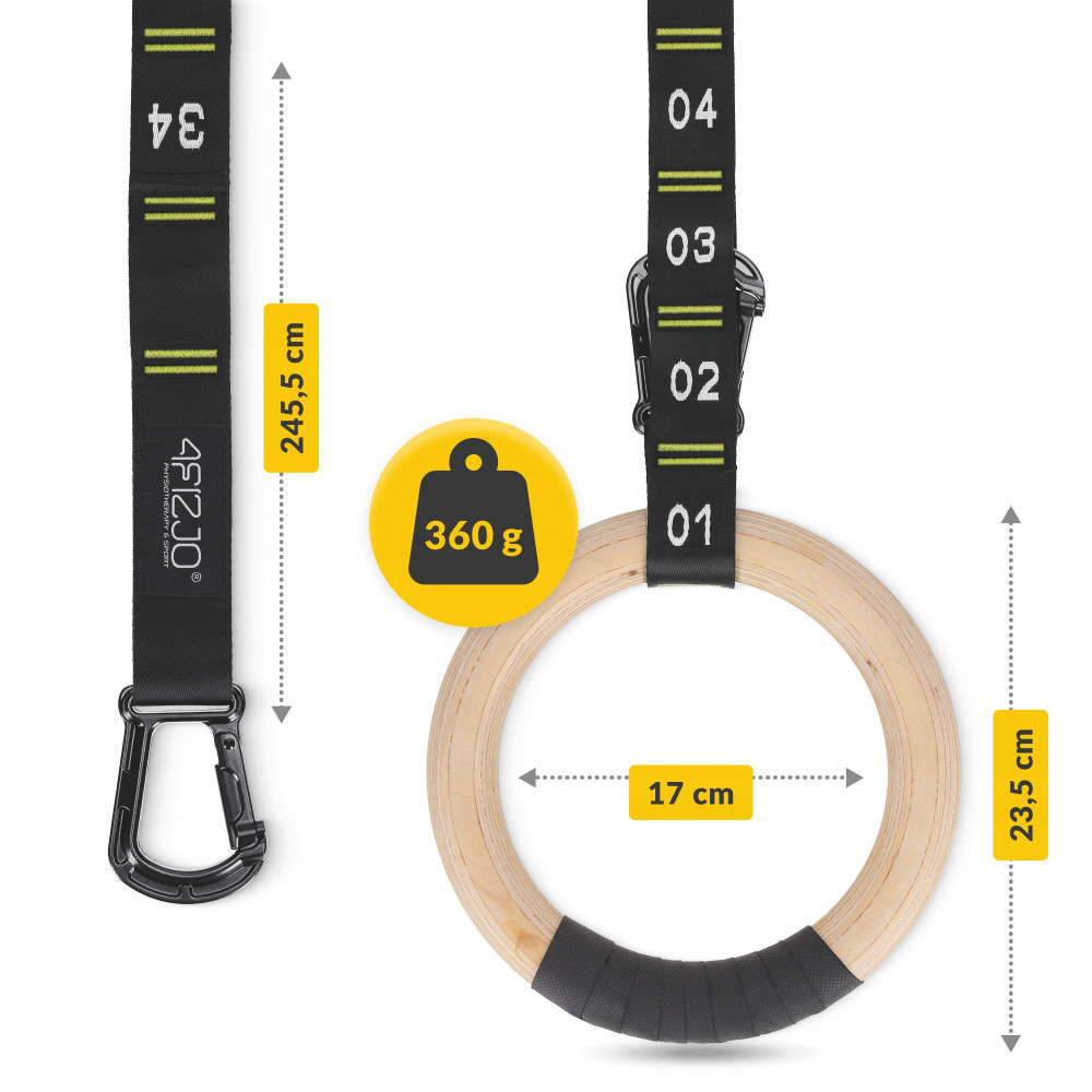Гімнастичні кільця 4FIZJO дерев'яні, регульовані Black/Yellow (P-5905973402729)