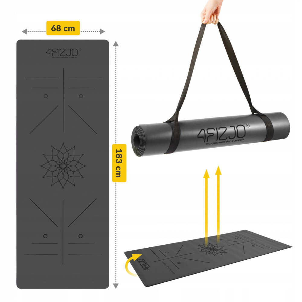 Килимок (мат) спортивний 4FIZJO PU 183 x 68 x 0.4 см для йоги та фітнесу 4FJ0587 Black (P-5907739319531)