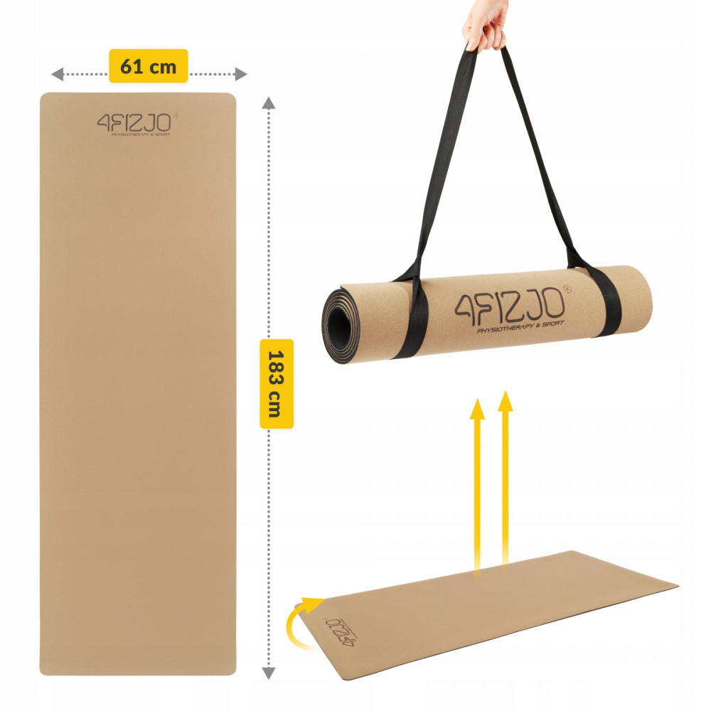 Килимок (мат) спортивний 4FIZJO Cork 183 x 61 x 0.4 см для йоги та фітнесу 4FJ0590 (P-5907739319562)