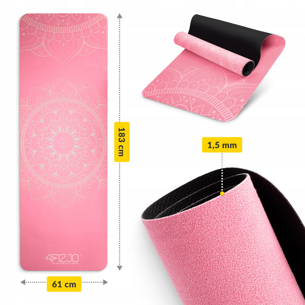 Коврик (мат) спортивный 4FIZJO замша 183 x 61 x 0.15 см для йоги и фитнеса Pink (P-5905973404419)