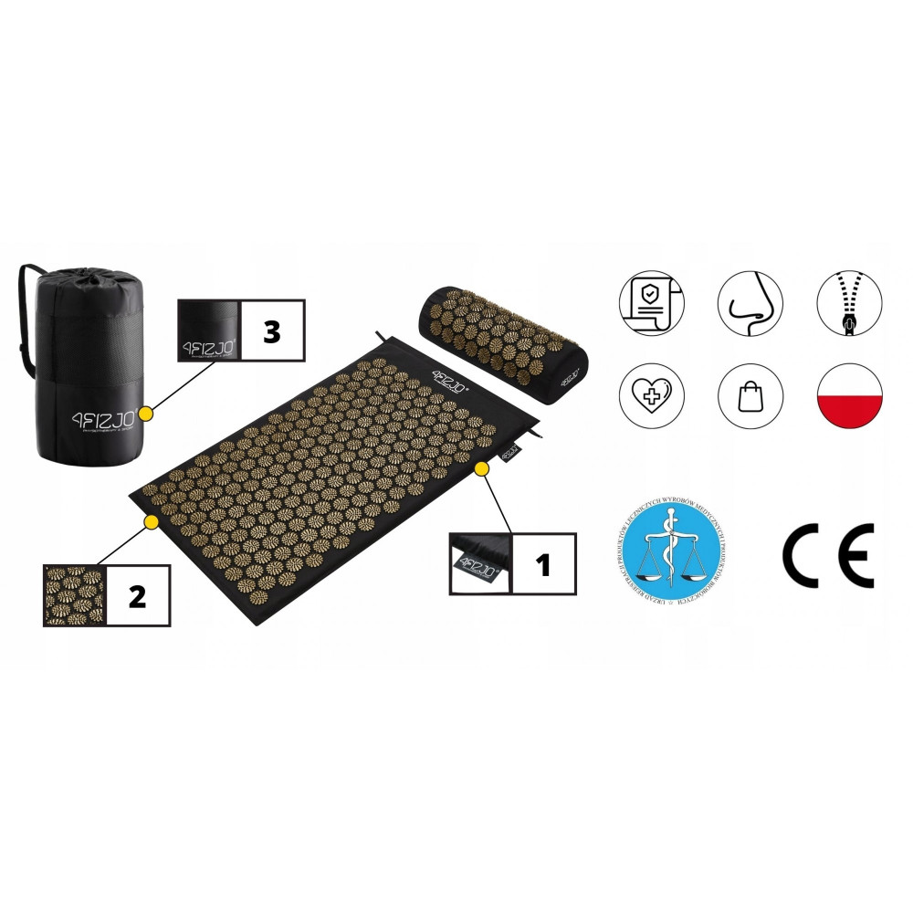 Килимок акупунктурний з валиком 4FIZJO Classic Mat Аплікатор Кузнєцова Black/Gold (P-5907739314987)