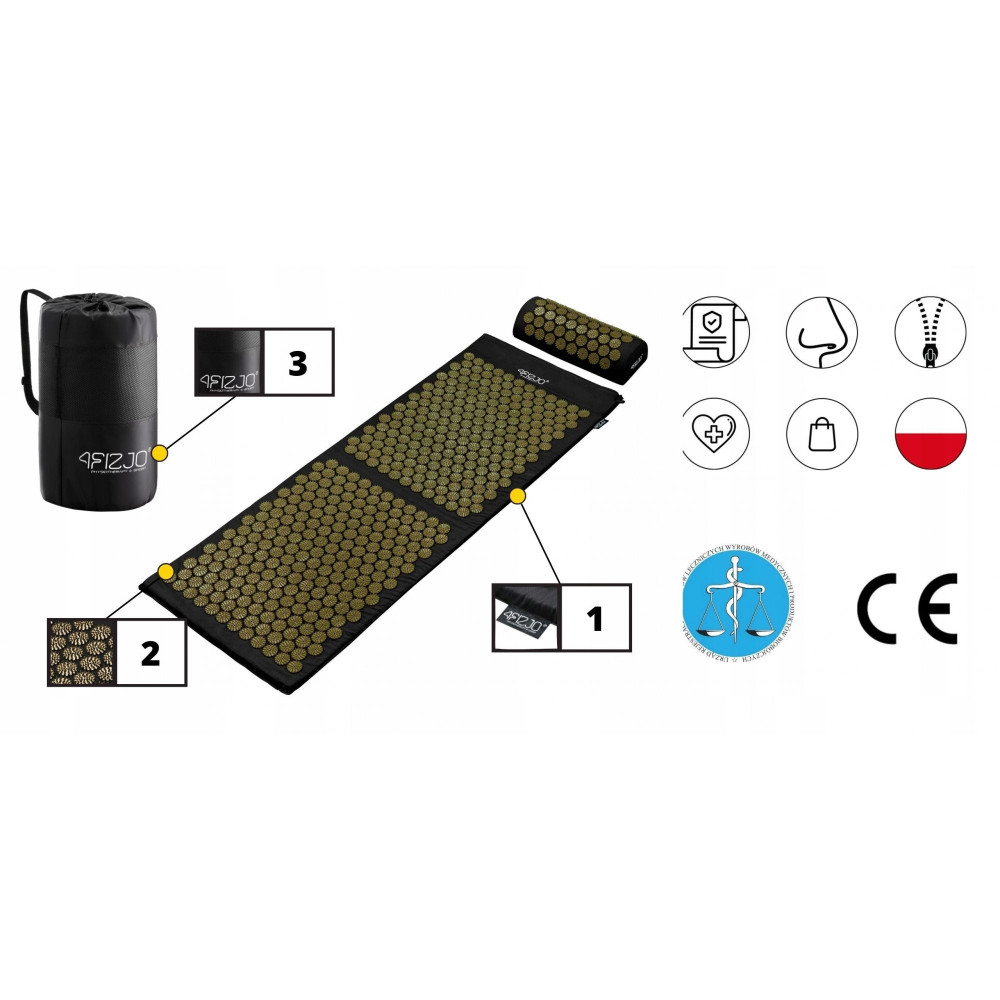 Килимок акупунктурний з валиком 4FIZJO Classic Mat XL Аплікатор Кузнєцова Black/Gold (P-5907739315052)