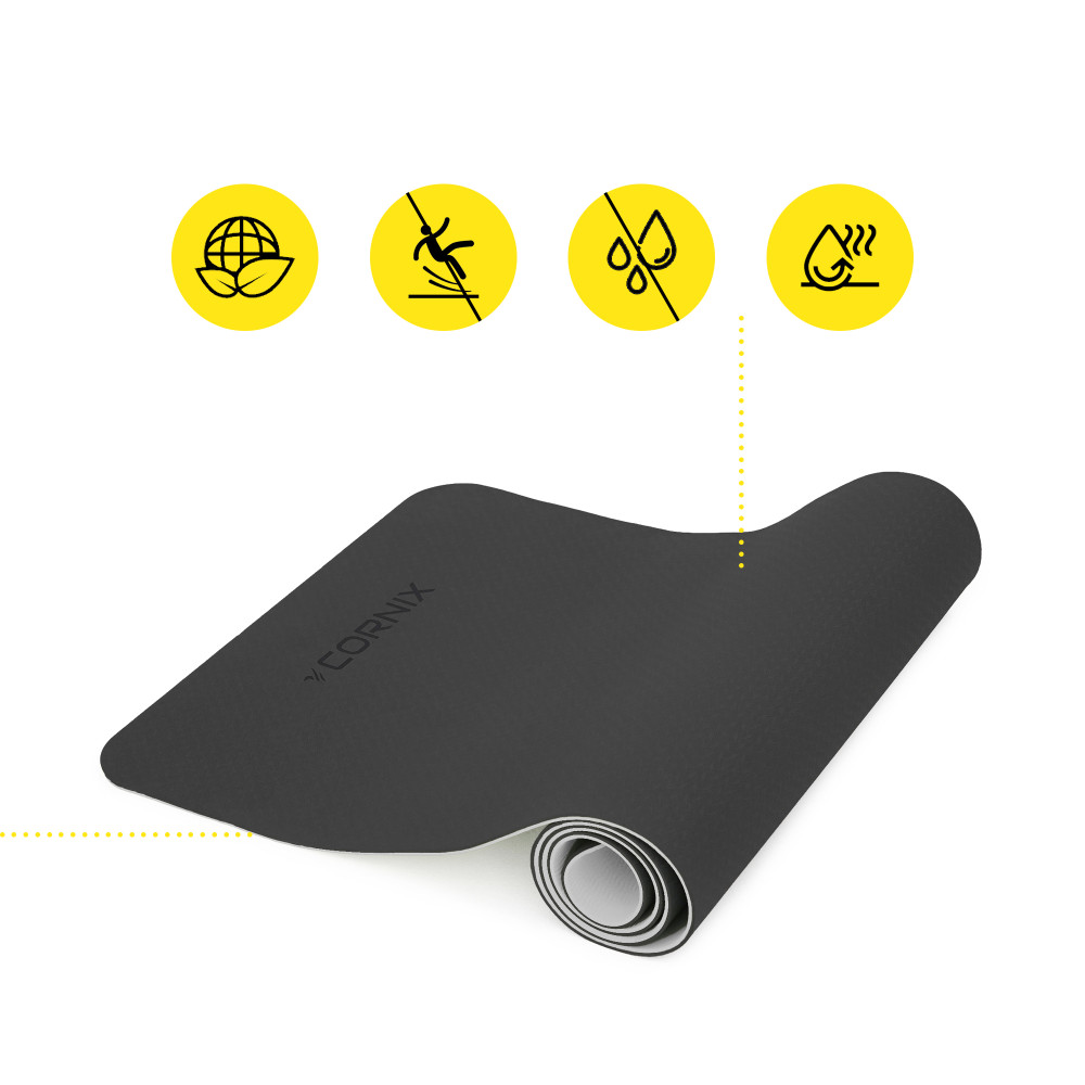 Килимок спортивний Cornix TPE 183 x 61 x 0.6 см для йоги та фітнесу XR-0349 Black/Grey
