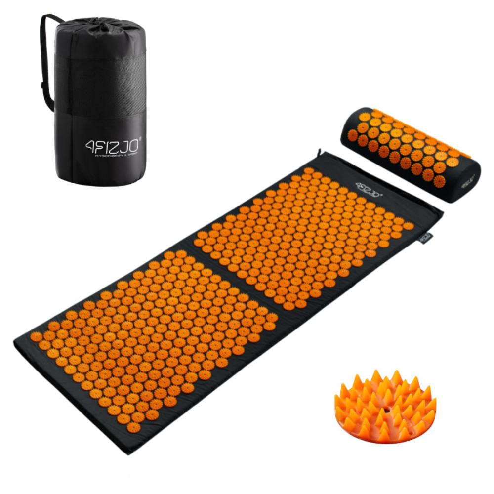 Килимок акупунктурний 4FIZJO Аплікатор Кузнєцова з валиком 128 x 48 см Black/Orange 4FJ0049 (P-5907222931776)