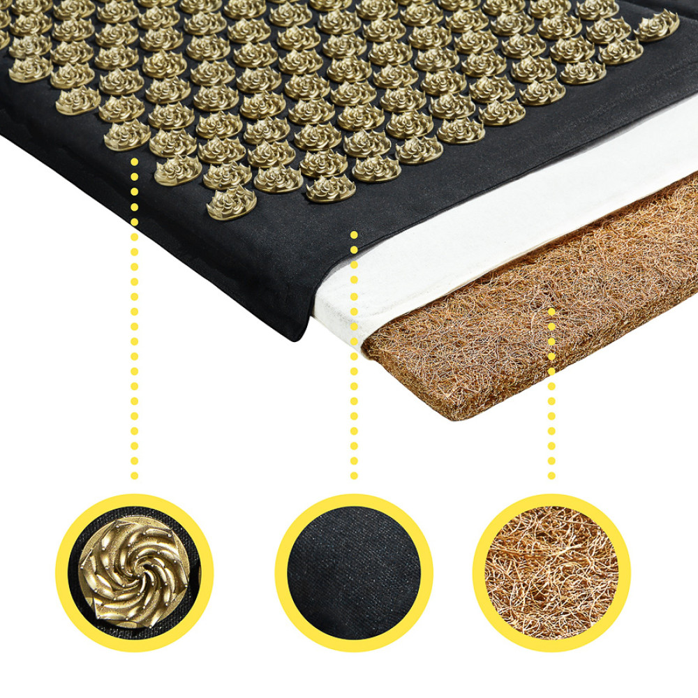 Килимок акупунктурний 4FIZJO Eco Mat Аплікатор Кузнєцова з подушкою 68 x 42 см Black/Gold 4FJ0179 (P-5907739311566)