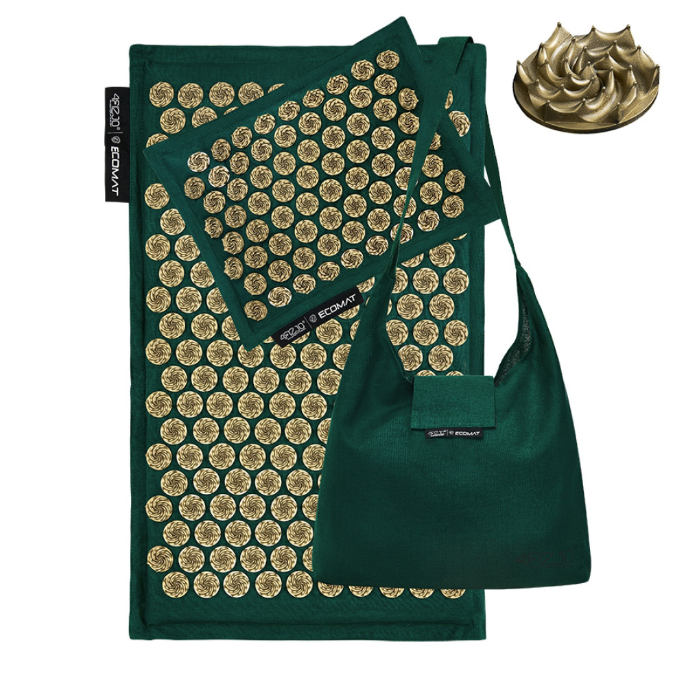Килимок акупунктурний 4FIZJO Eco Mat Аплікатор Кузнєцова з подушкою 68 x 42 см Navy Green/Gold 4FJ0251 (P-5907739312891)