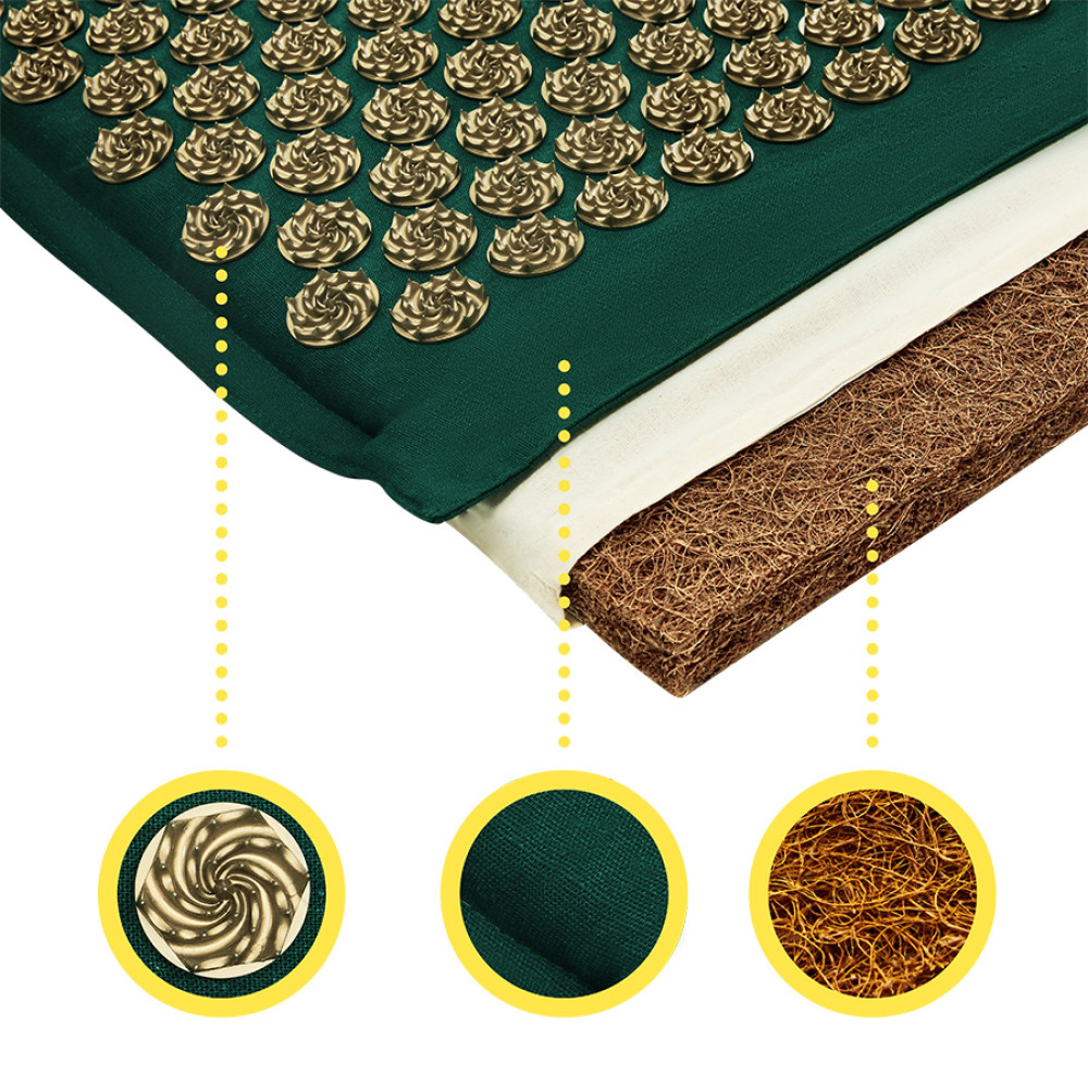 Килимок акупунктурний 4FIZJO Eco Mat Аплікатор Кузнєцова з подушкою 68 x 42 см Navy Green/Gold 4FJ0251 (P-5907739312891)