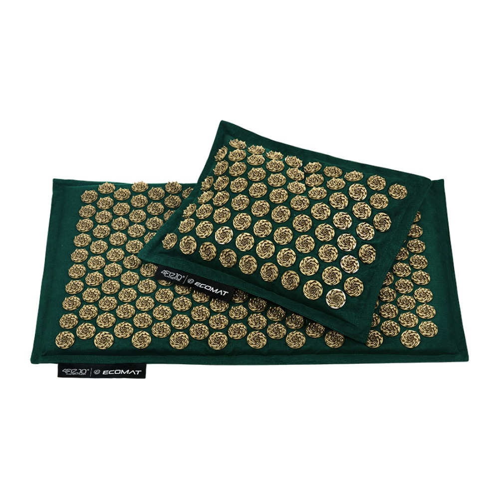 Килимок акупунктурний 4FIZJO Eco Mat Аплікатор Кузнєцова з подушкою 68 x 42 см Navy Green/Gold 4FJ0251 (P-5907739312891)