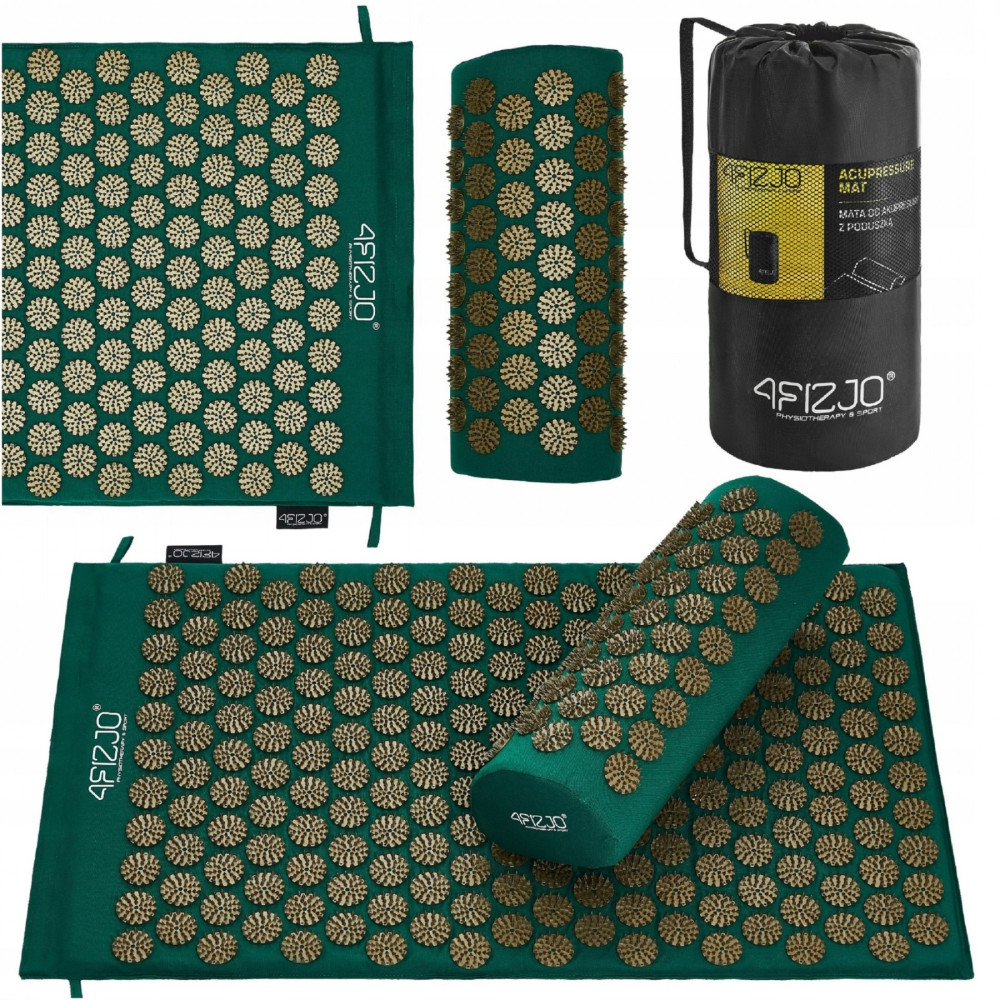 Килимок акупунктурний 4FIZJO Аплікатор Кузнєцова 72 x 42 см з валиком Navy Green/Gold 4FJ0286 (P-5907739313300)