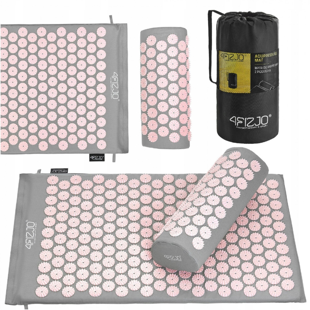 Килимок акупунктурний 4FIZJO Аплікатор Кузнєцова з валиком 72 x 42 см Grey/Pink 4FJ0287 (P-5907739313287)