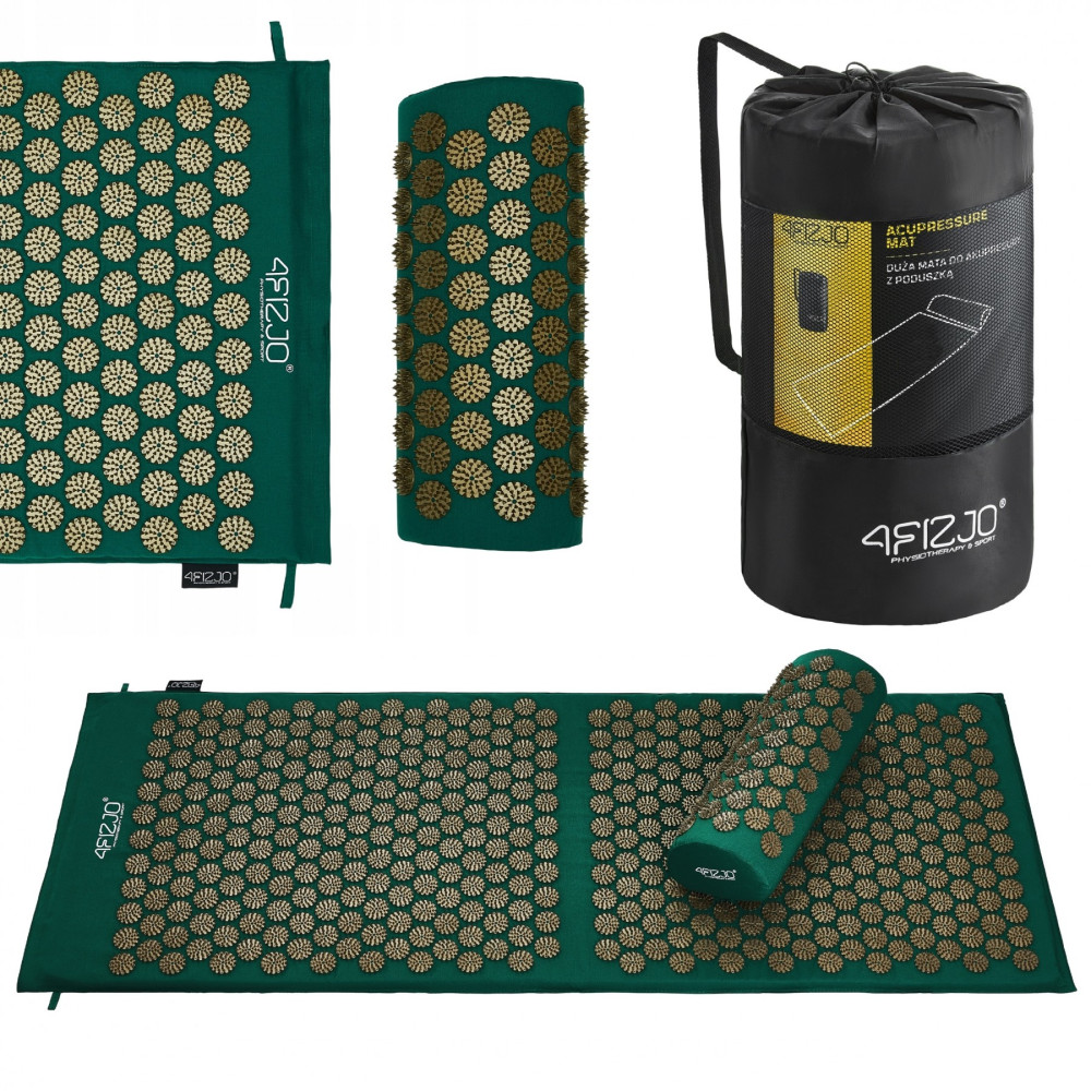Килимок акупунктурний 4FIZJO Аплікатор Кузнєцова з валиком 128 x 48 см Navy Green/Gold 4FJ0289 (P-5907739313317)
