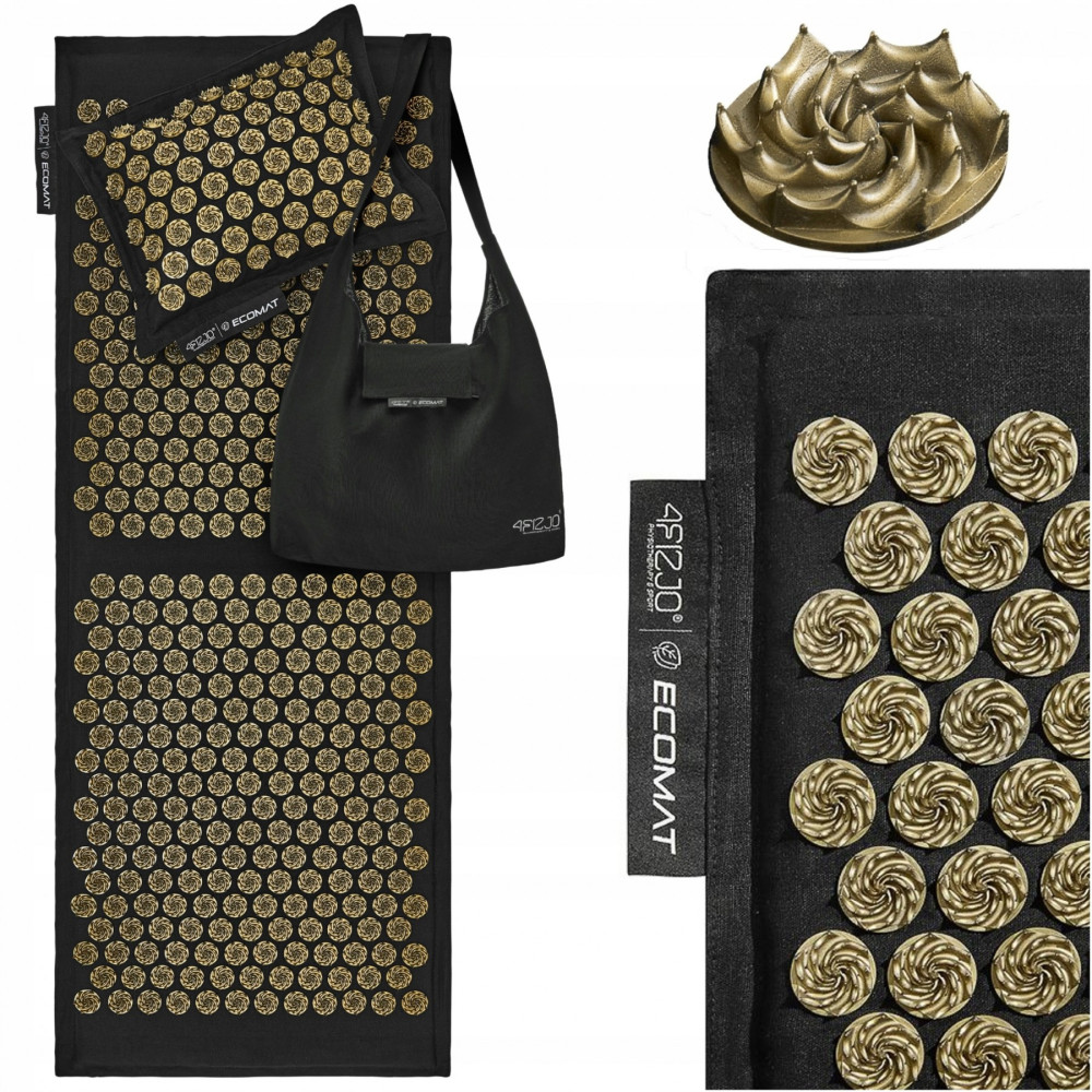 Килимок акупунктурний 4FIZJO Eco Mat Аплікатор Кузнєцова з подушкою 130 x 50 см Black/Gold 4FJ0291 (P-5907739313591)