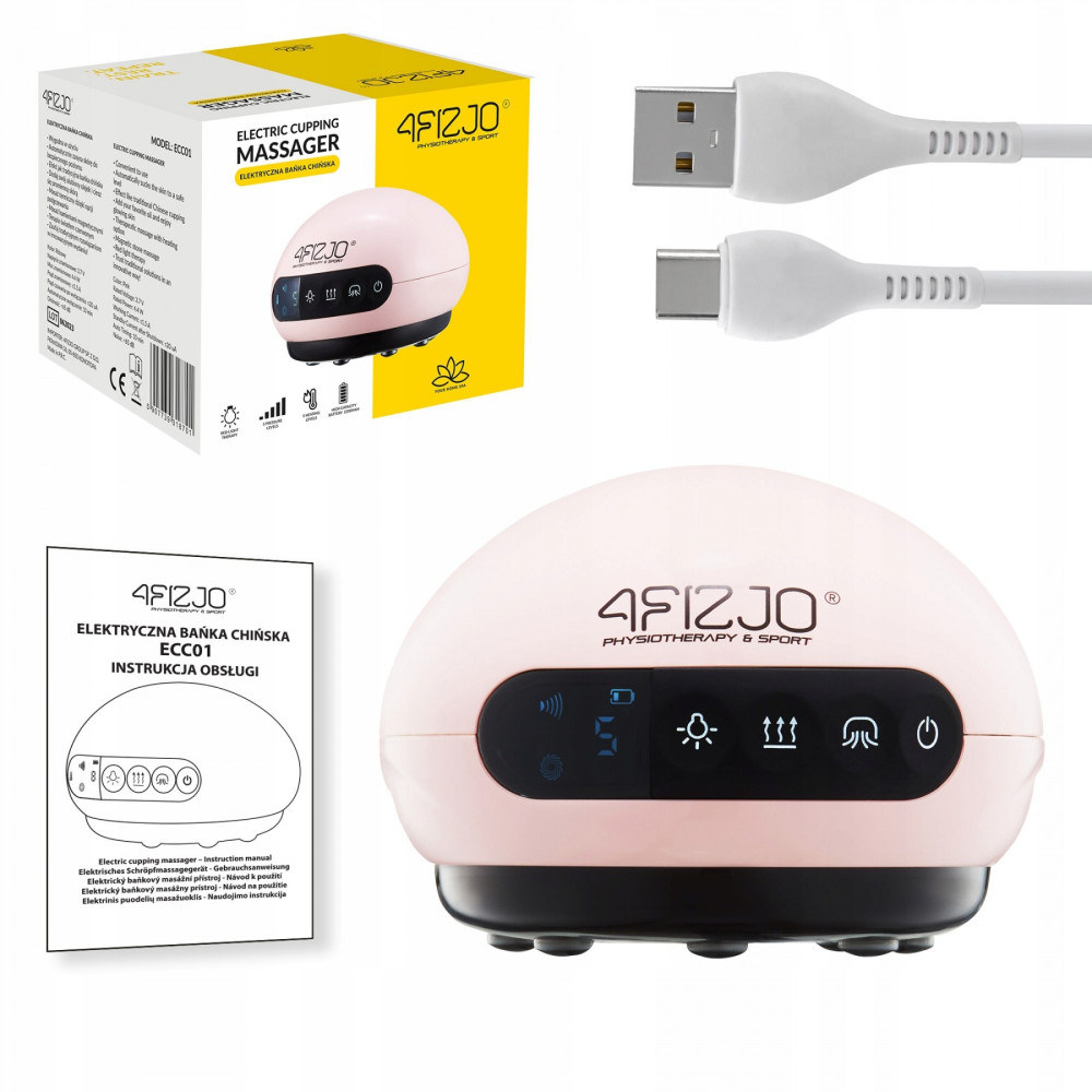 Масажна вакуумна банка 4FIZJO акумуляторна з ІЧ прогріванням 4FJ0518 Pink (P-5907739318701)