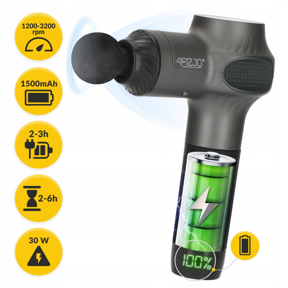 Ручний перкусійний масажер 4FIZJO Massage Gun Active 30 Вт (масажний пістолет) 4FJ0592 (P-5907739319937)
