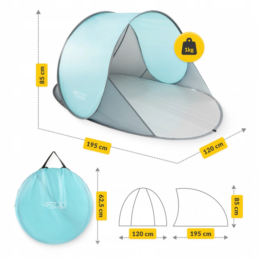 Палатка пляжная 4FIZJO Pop-Up 195 x 120 см самораскладывающийся Grey/Mint (P-5905973401432)