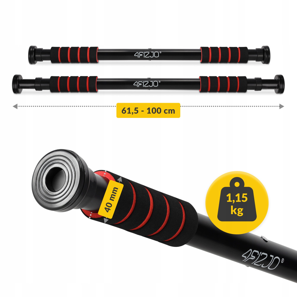 Турнік розсувний 4FIZJO Basic 61.5-100 см Black/Red (P-5905973402712)