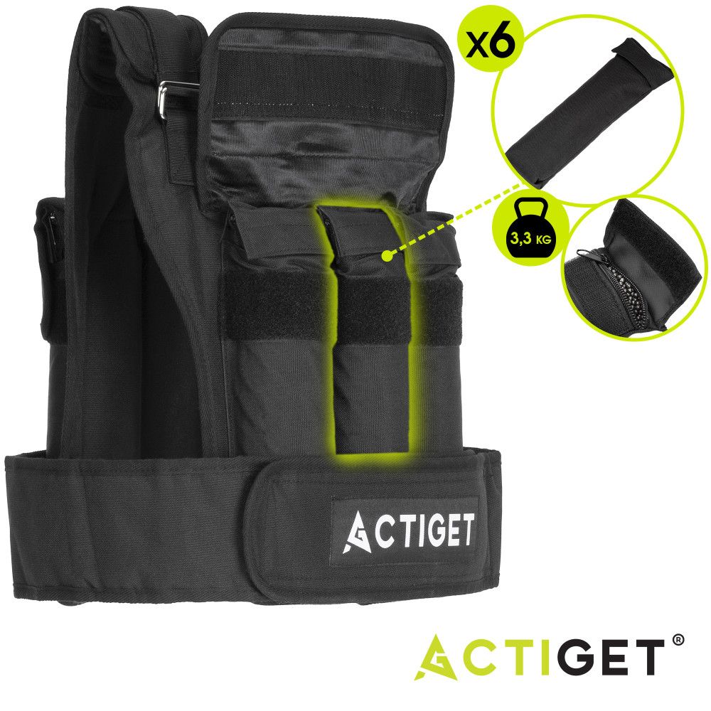 Жилет-обважнювач для тренувань Actiget 20 кг зі змінною вагою ACT0124 Black