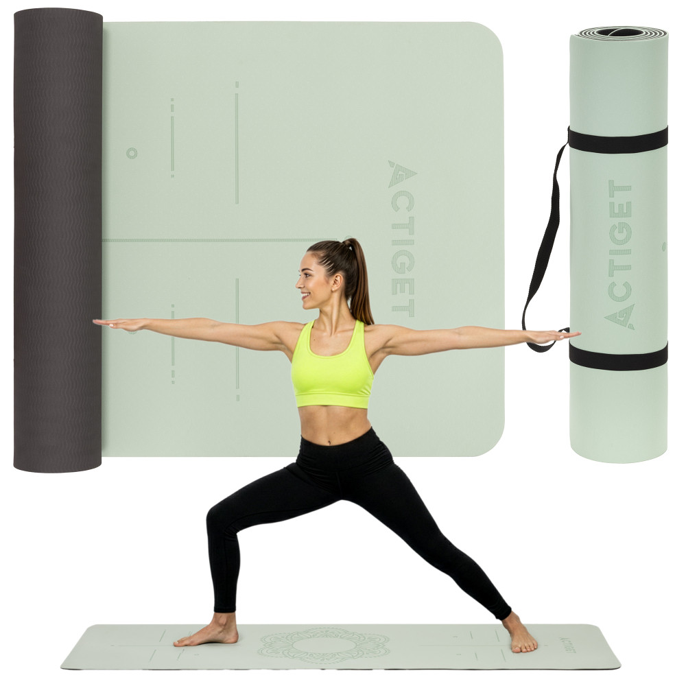 Килимок спортивний Actiget TPE 183 x 61 x 0.6 см для йоги та фітнесу ACT0022 Mint/Black