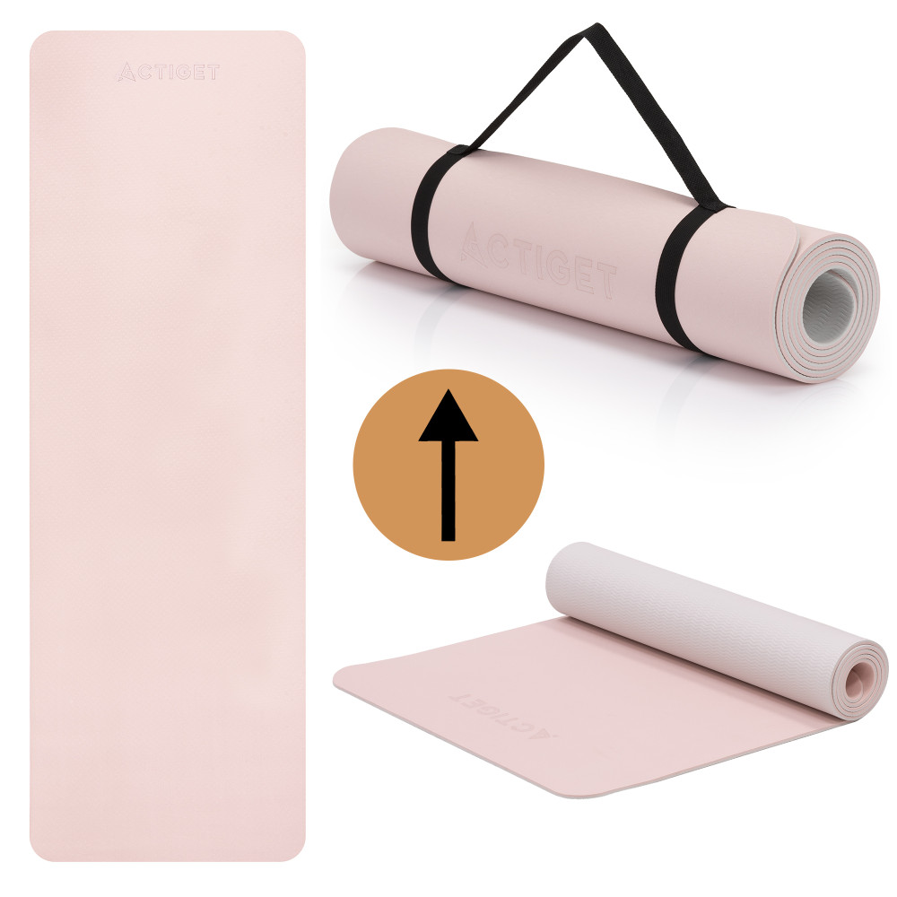Килимок спортивний Actiget TPE 183 x 61 x 0.6 см для йоги та фітнесу ACT0023 Pink/Grey
