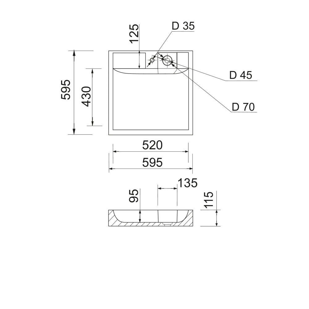 Раковина накладная Adamant WASHER NEW, квадратная (4824296202901)
