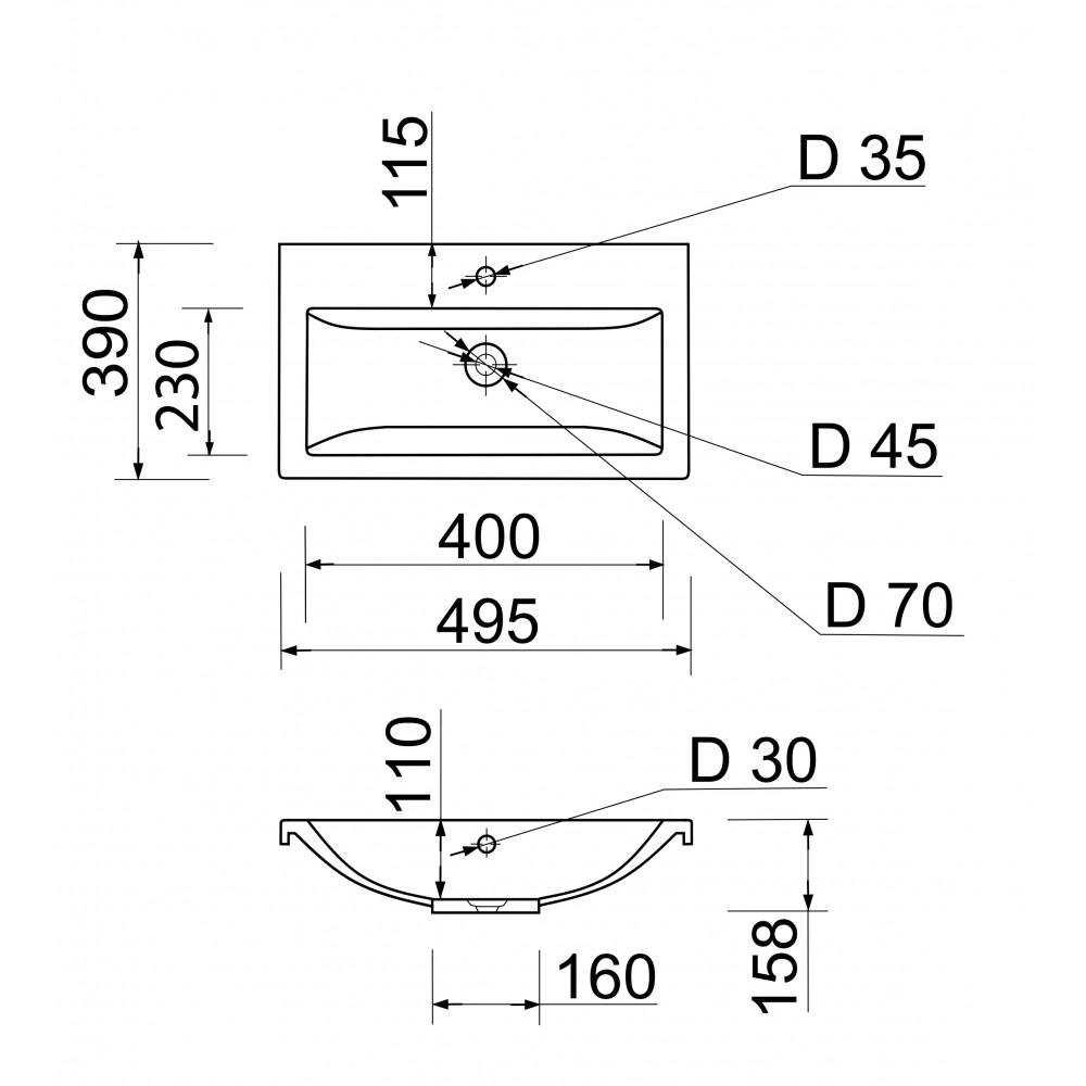 Раковина накладная Adamant CERS, прямоугольная (4824296204001)
