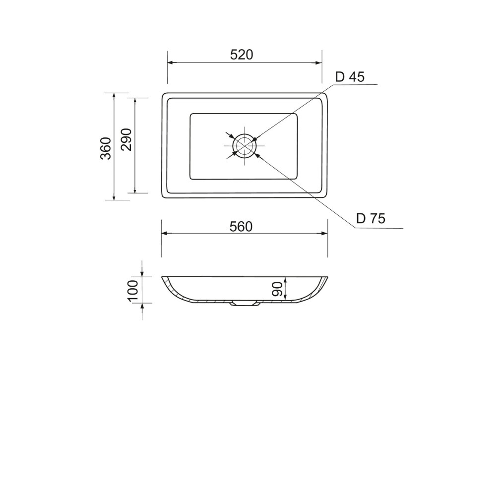 Раковина накладная Adamant LOWER, прямоугольная (4824296204009)