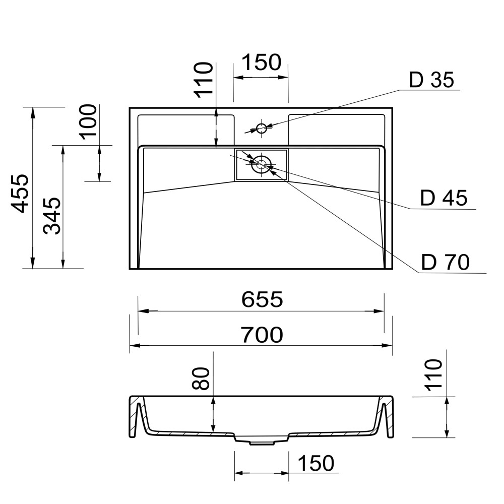 Раковина накладная Adamant VISION, прямоугольная (4824296204101)