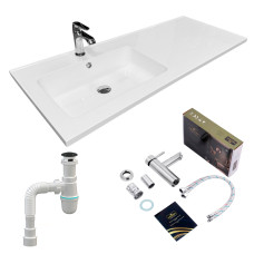 Раковина накладная Adamant FLATE 120L, прямоугольная, с сифоном Click-Clack + смеситель (4824296208601)