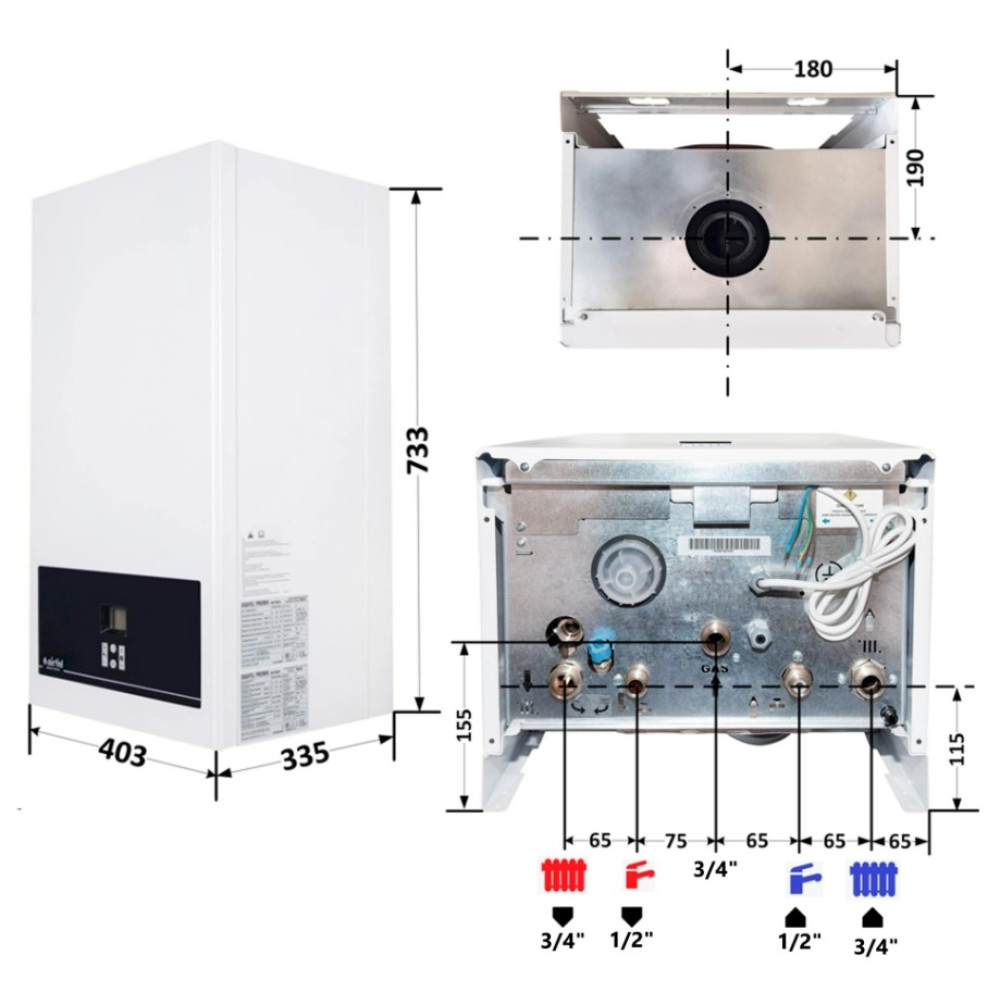Котел газовый Airfel DigiFEL Premix 23 кВт, двухконтурный, конденсационный, навесной, с двумя теплообменниками A2CPX023DARU