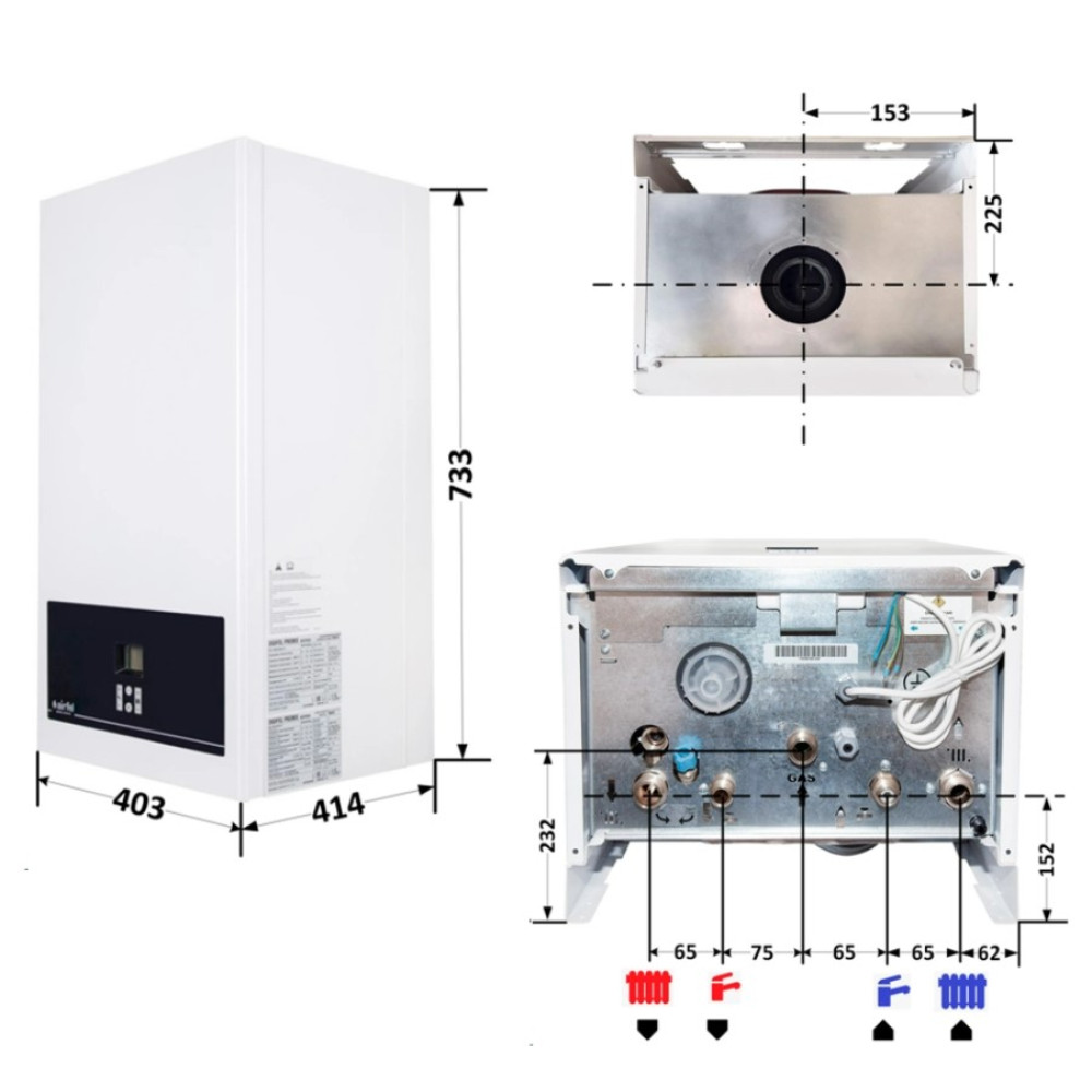 Котел газовый Airfel DigiFEL Premix 30 кВт, двухконтурный, конденсационный, навесной, с двумя теплообменниками A2CPX030DARU