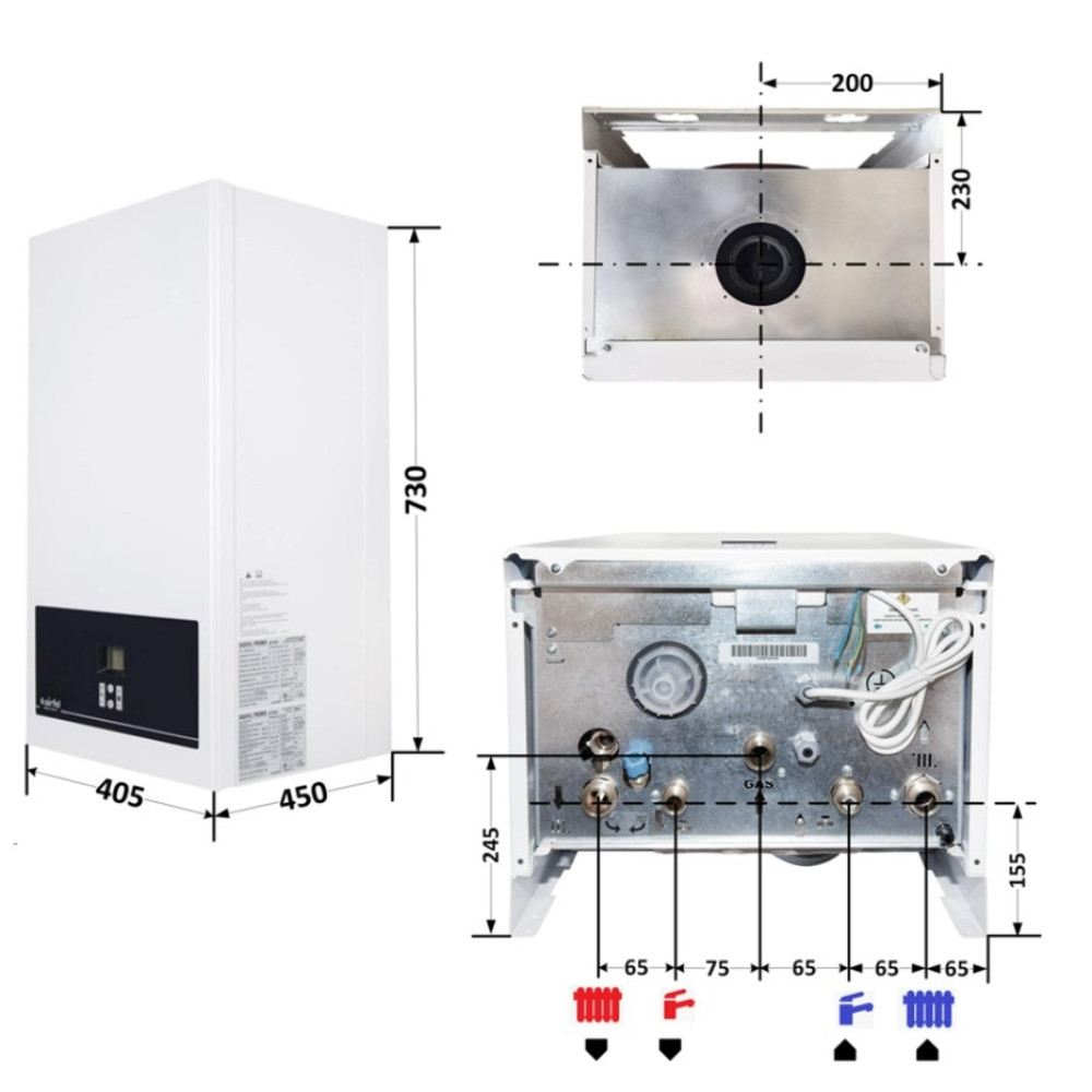 Котел газовый Airfel DigiFEL Premix 36 кВт, двухконтурный, конденсационный, навесной, с двумя теплообменниками A2CPX036DARU