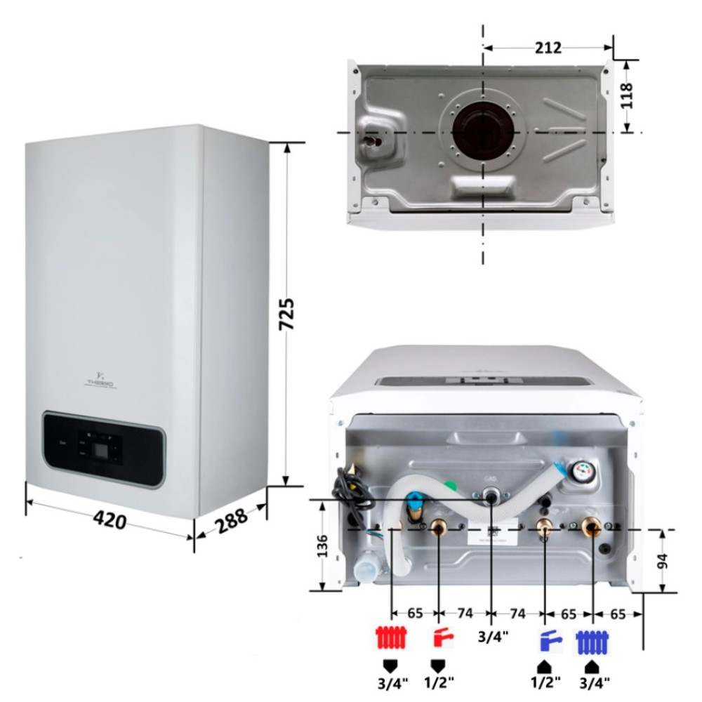 Котел газовый Thermo Alliance Ewa 24 кВт, двухконтурный, конденсационный, навесной, с двумя теплообменниками 15311014000002