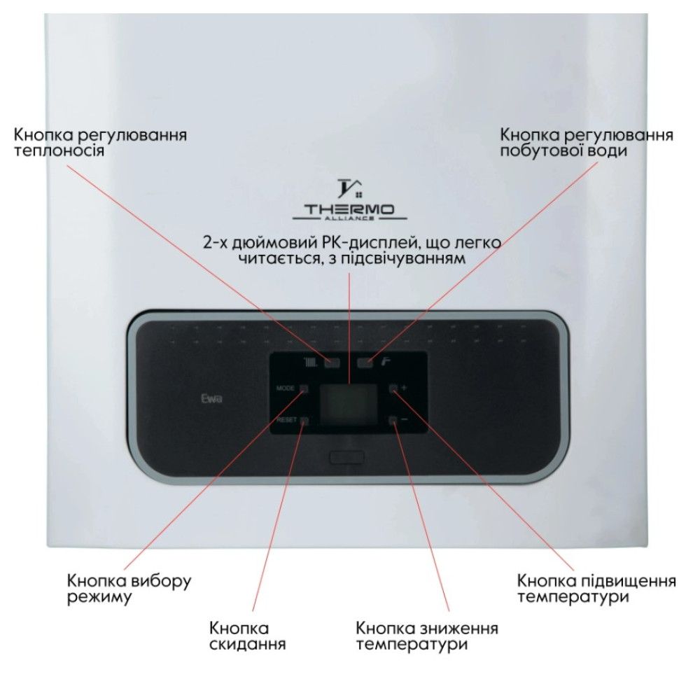 Котел газовый Thermo Alliance Ewa 24 кВт, двухконтурный, конденсационный, навесной, с двумя теплообменниками 15311014000002