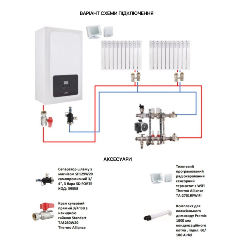 Котел газовый Airfel Optimum Premix 30 кВт двухконтурный (два теплообменника) конденсационный, навесной A2CPX030EARU