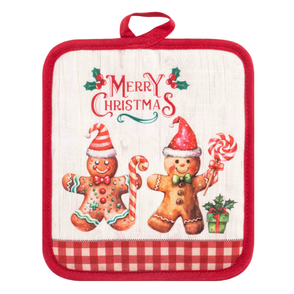Набір прихваток для кухні Ardesto Christmas Gingerbread 18х20см, 18х30см, 100% поліестер (верх), 100% бавовна (низ), червоний (ART14HG)