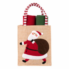 Подарочный набор полотенец в мешочке Ardesto Christmas Santa 38х63см, 2шт, 100% хлопок, красный, зеленый (ART3863HSB)