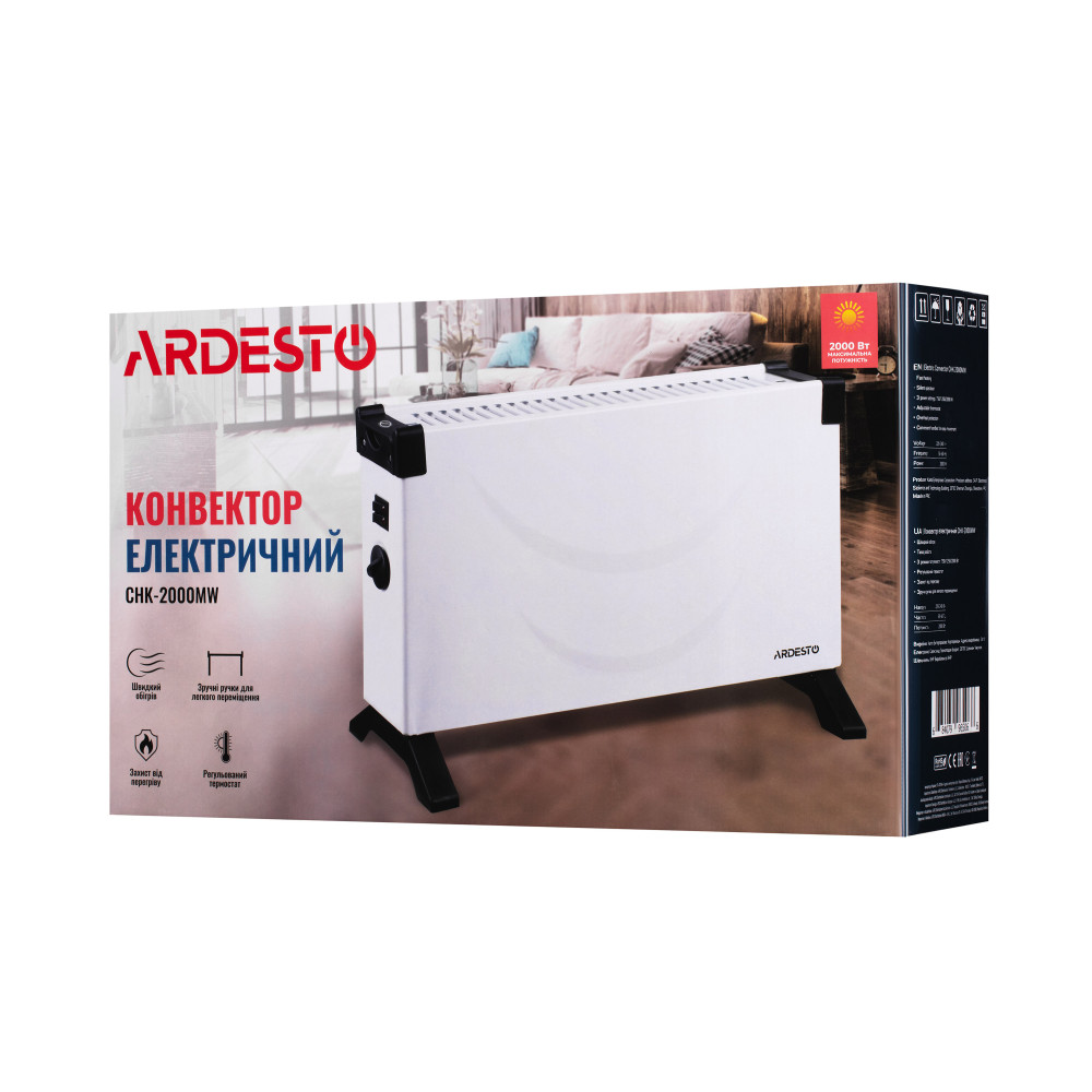 Конвектор ARDESTO 2,0 кВт підлоговий, площа обігріву 20 кв.м., Білий (CHK-2000MW)